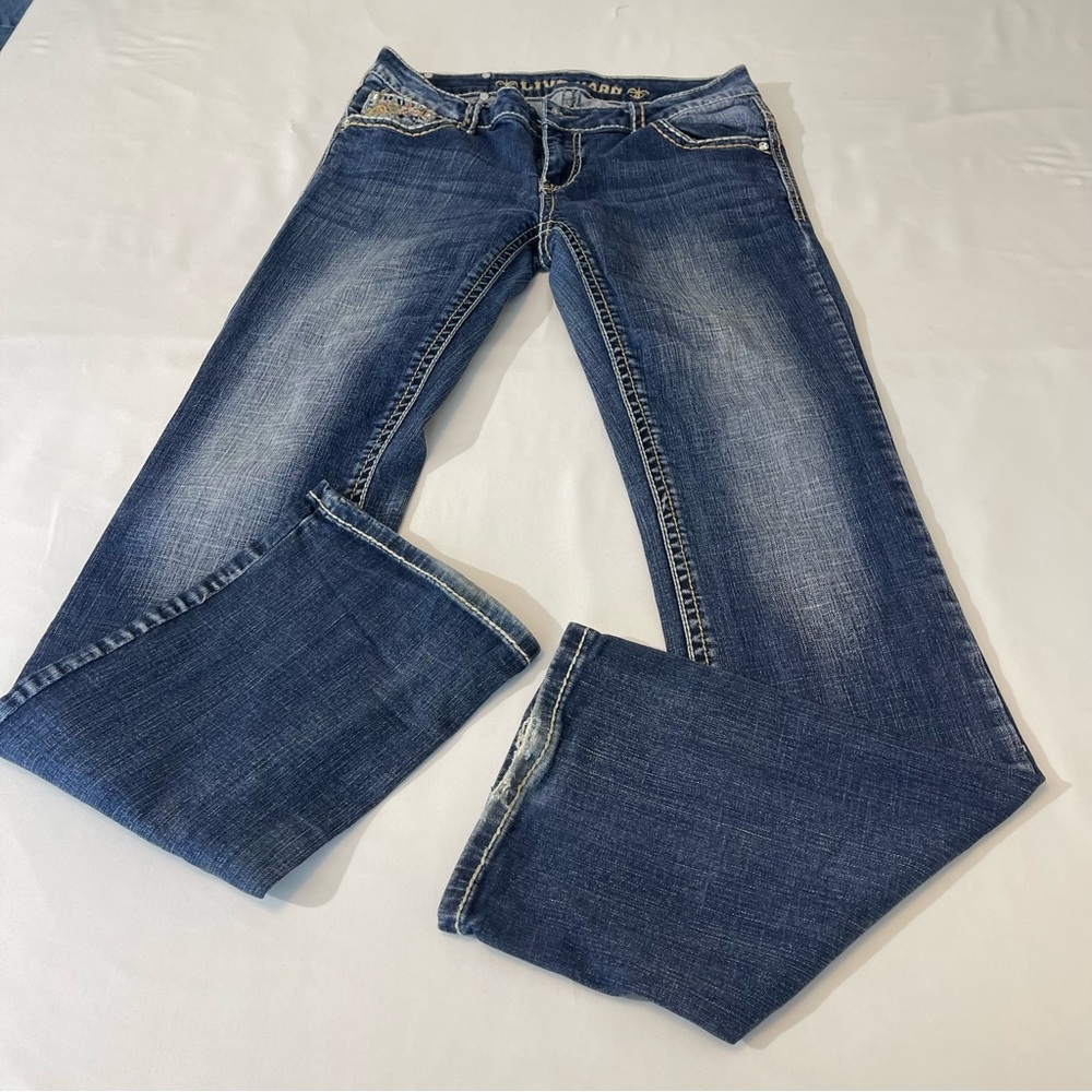 LIVE HARD WOMENS DENIM JEANS, SZ 29, MISSING TOP BUTTON GOOD CONDITION, …